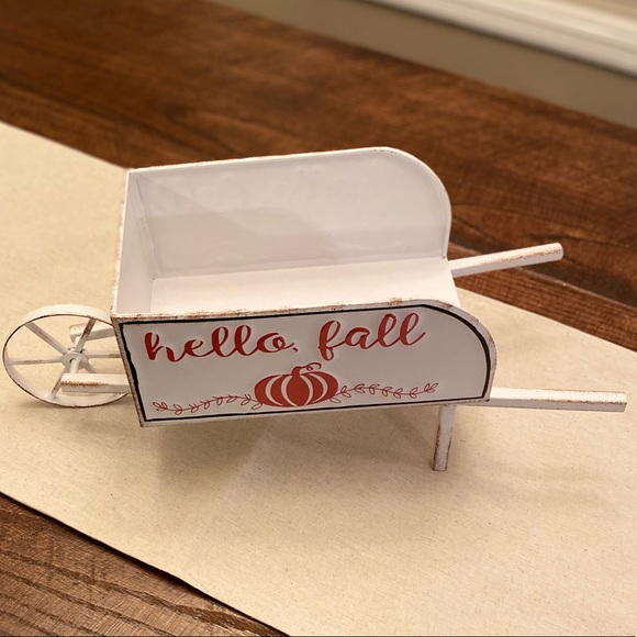 Fall Decor, Hello Fall Wheelbarrow Decor, Fall Metal Wheelbarrow Centerpiece - Picture 9 of 16